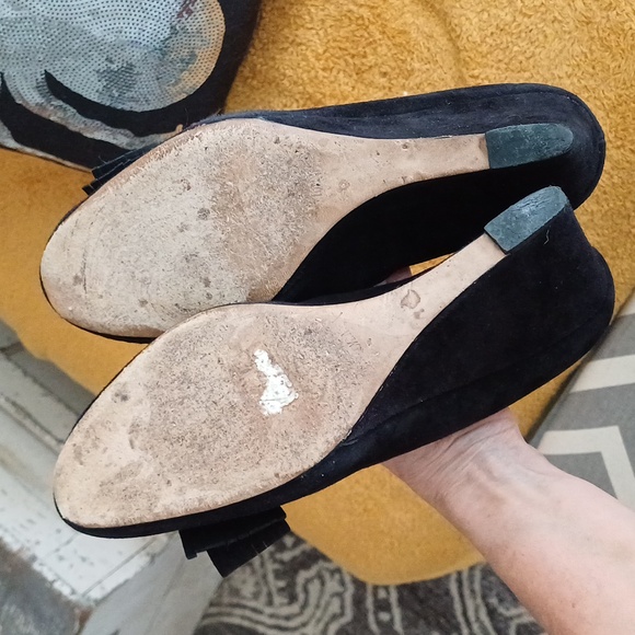 🔥🔥🔥Kate Spade New York Whitlee suede black bow wedge slip ons 10.5 - Picture 10 of 16